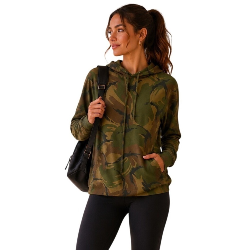 Polo Ralph Lauren Hoodie Women Small Green Camo Cotton Long Sleeve‎ Pullover